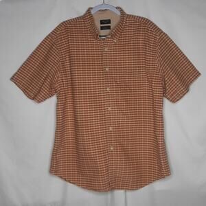 Dockers Men's 100% Cotton Plaid Short Sleeve Button Down Shirt Orange Tan XL